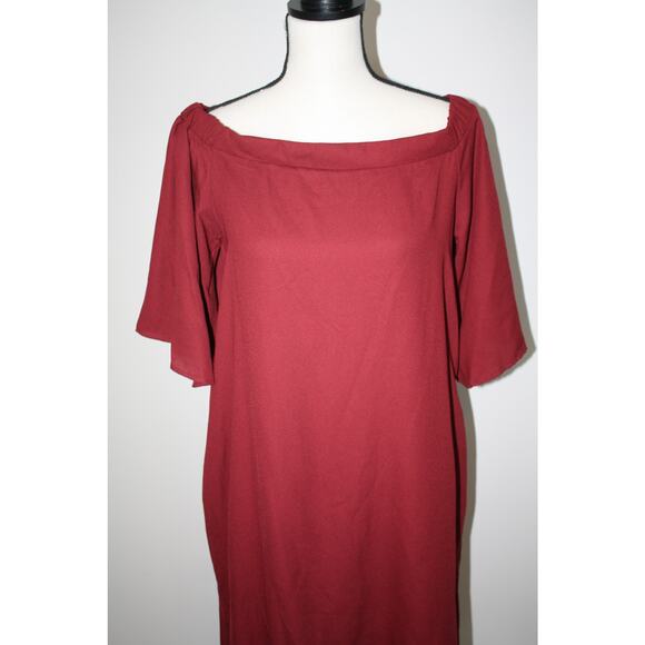 Goldspark Women's Medium Burgundy Dress Pockets Off the Shoulder Flare Sleeves - Picture 8 of 11